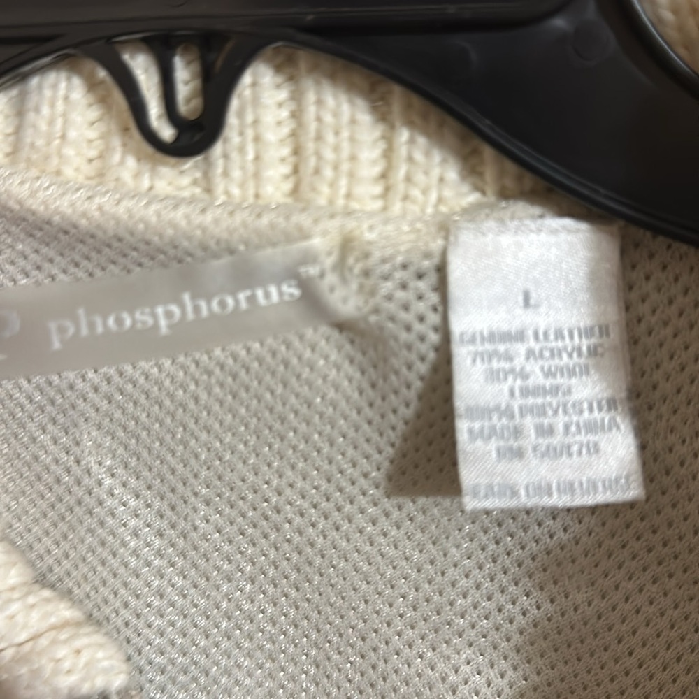 Phosphorus Women’s Leather Short Jacket Knit Sleeves Collar Full Zip Pockets L - Picture 3 of 5
